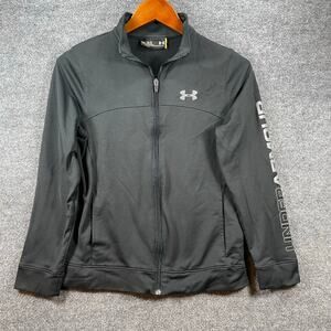 Under Armour Full Zip Windbreaker Youth Large Black Loose Fit Activewear